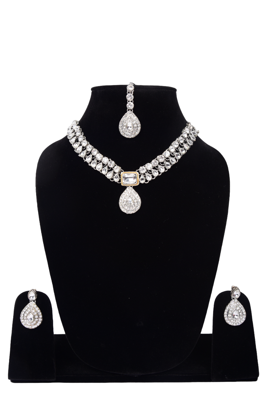 Infy Fashion Heavy Stone-Studded Choker Jewelry Set | Bridal Necklace, Earrings & Maang Tikka for Women